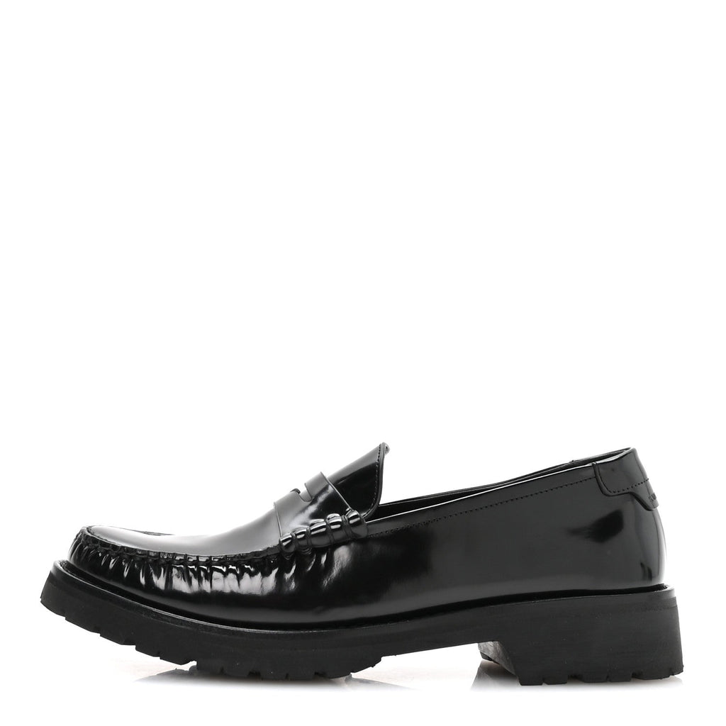 Saint Laurent Glazed Calfskin Le Loafer 15 Penny Slippers 39 Black