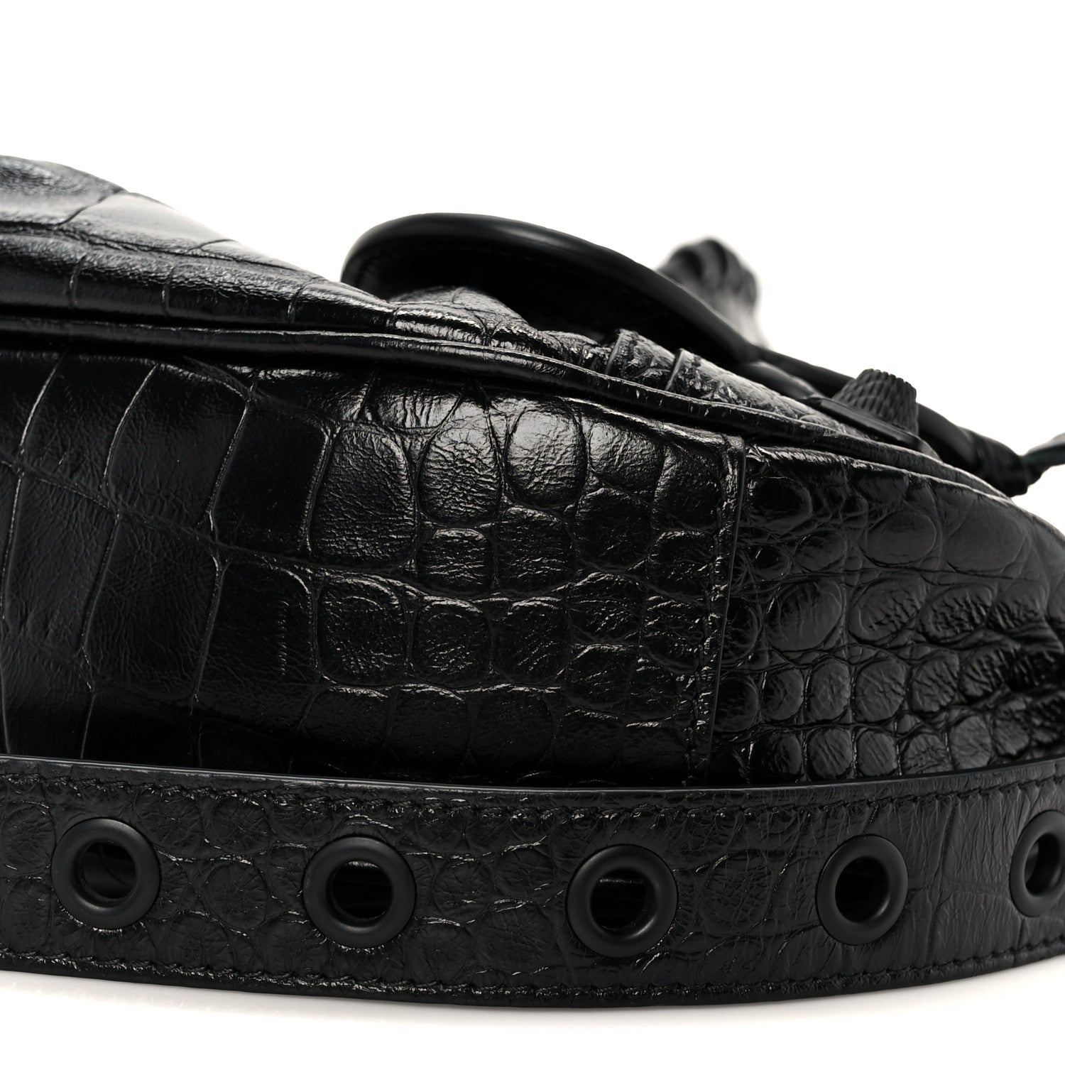 Balenciaga Extra Supple Calfskin Crocodile Embossed Monochrome Le Cagole Shoulder Bag XS Black