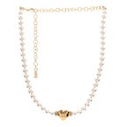 Chanel Crystal Pearl CC Heart Choker Necklace Gold