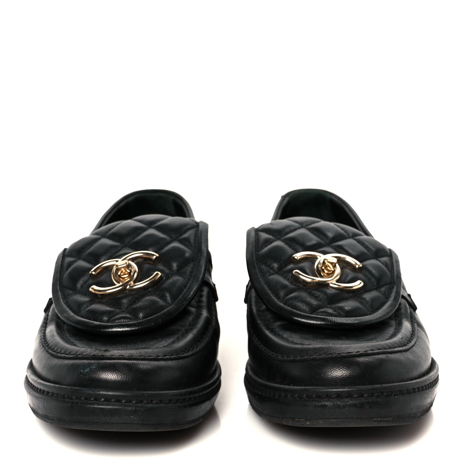Chanel Lambskin Quilted CC Turnlock Loafers 37 Black