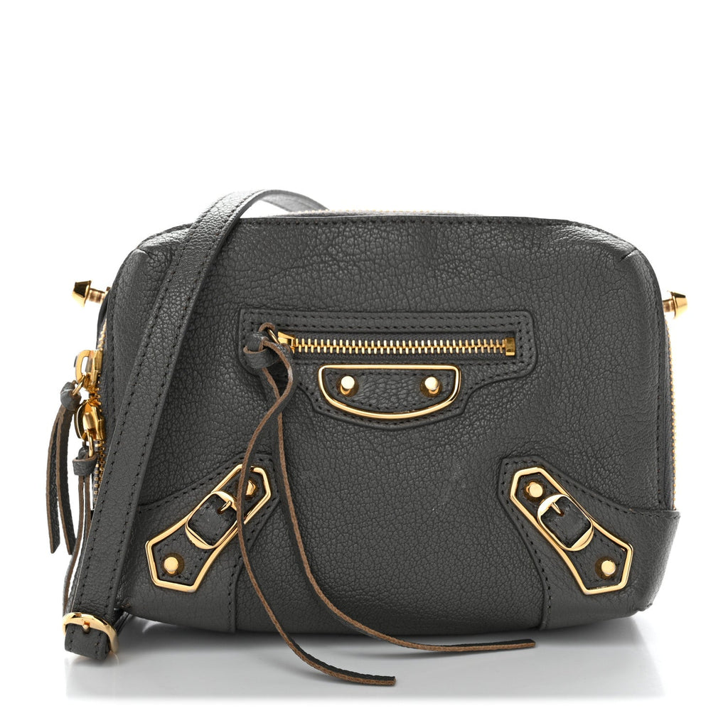 Balenciaga Chevre Gold Metallic Edge Hardware XS Reporter Crossbody Gris Acier