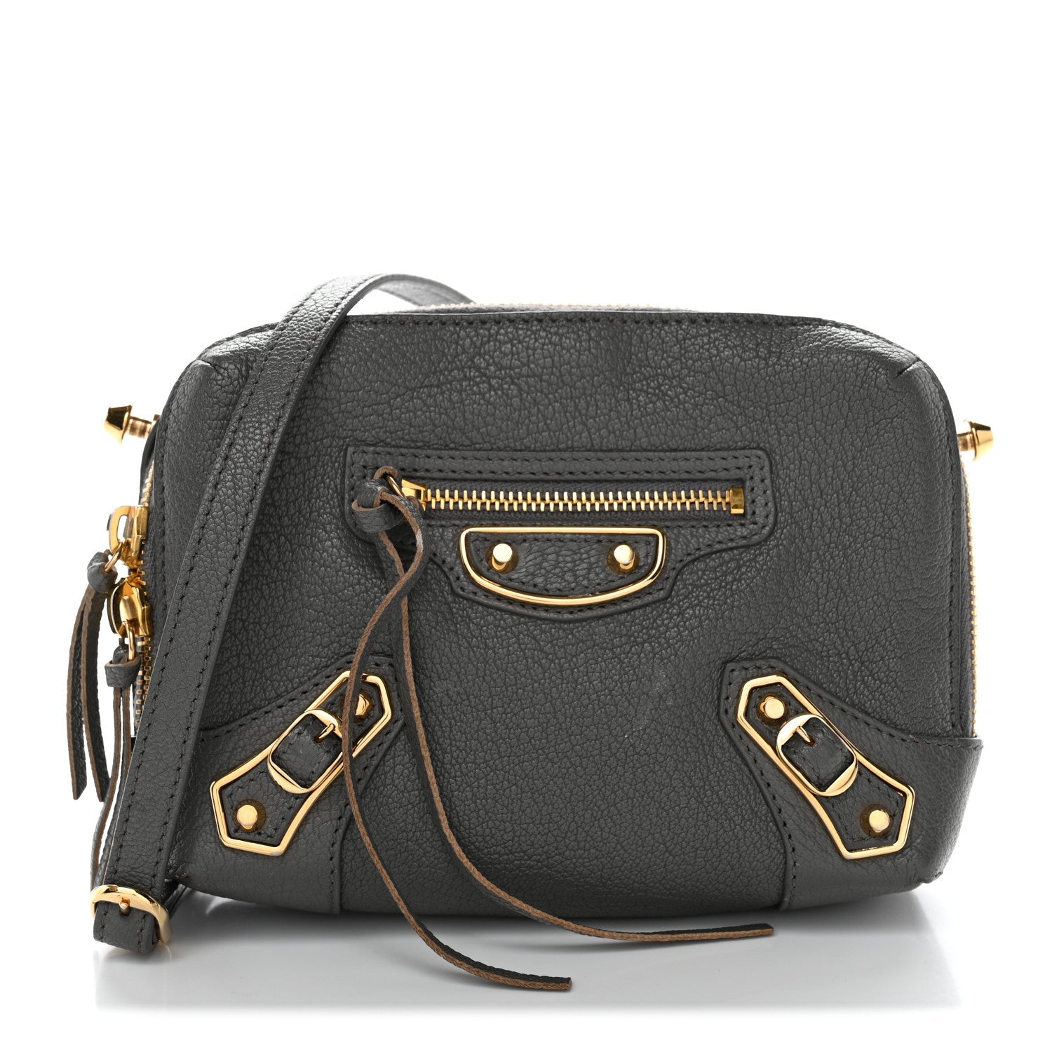 Balenciaga Chevre Gold Metallic Edge Hardware XS Reporter Crossbody Gris Acier