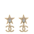 Chanel Crystal CC Star Drop Earrings Gold Blue Pink