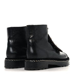 Chanel Crackled Calfskin Velvet Pearl Combat Short Boots 37.5 Black