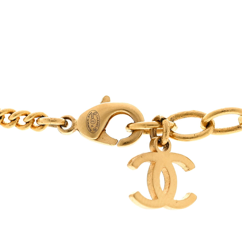 Chanel Crystal Pearl CC Africa Pendant Necklace Gold White