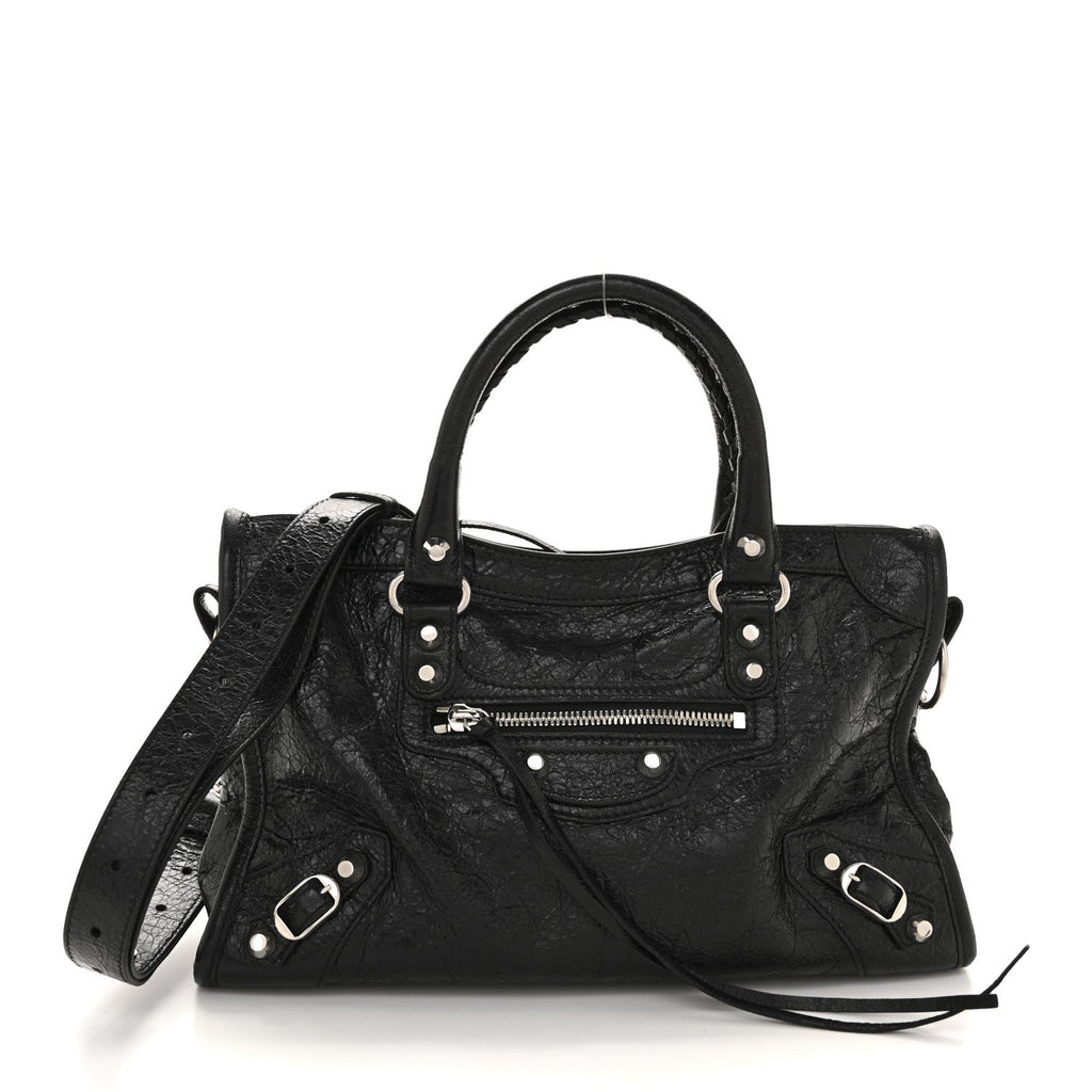 Balenciaga Agneau Arena Storico Silver Hardware Small Le City Black