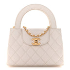 Chanel Shiny Aged Calfskin Quilted Nano Kelly Shopper White
