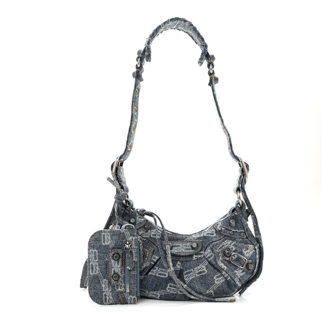 Balenciaga Denim BB Monogram Le Cagole Shoulder Bag XS Blue