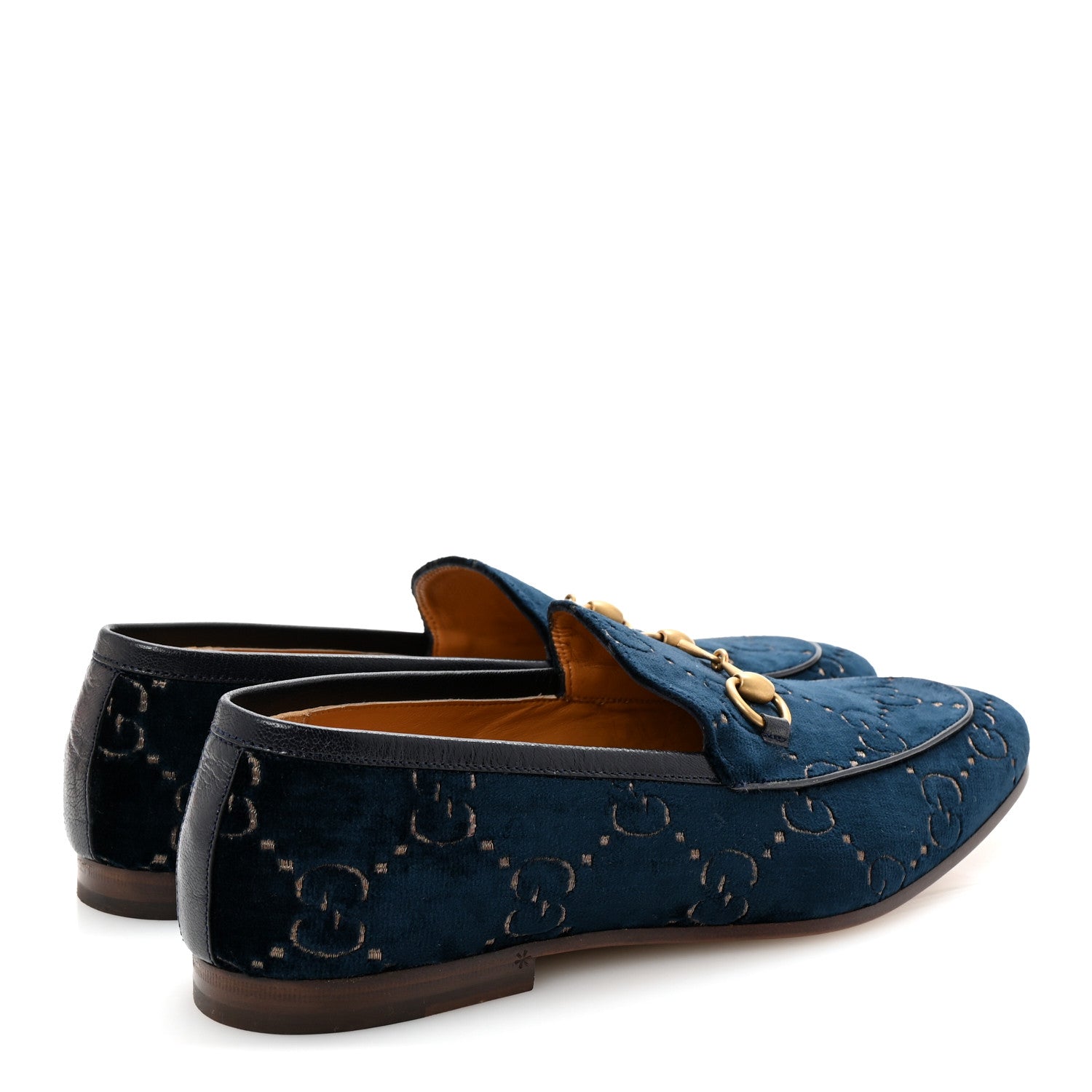 Gucci Velvet GG Monogram Horsebit Mens Jordaan Loafers 9 Blue Beige