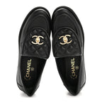 Chanel Lambskin Quilted CC Turnlock Loafers 38 Black