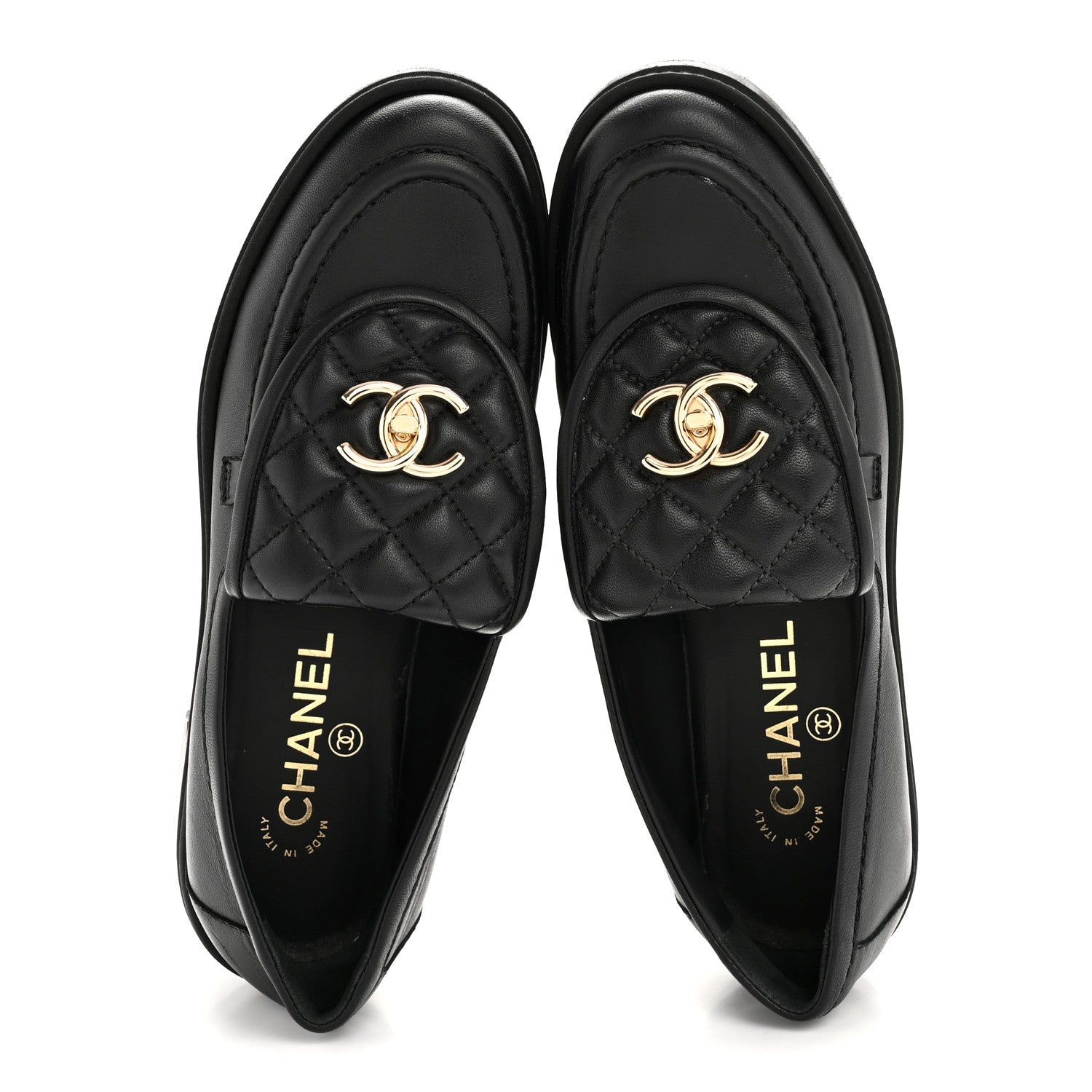 Chanel Lambskin Quilted CC Turnlock Loafers 38 Black