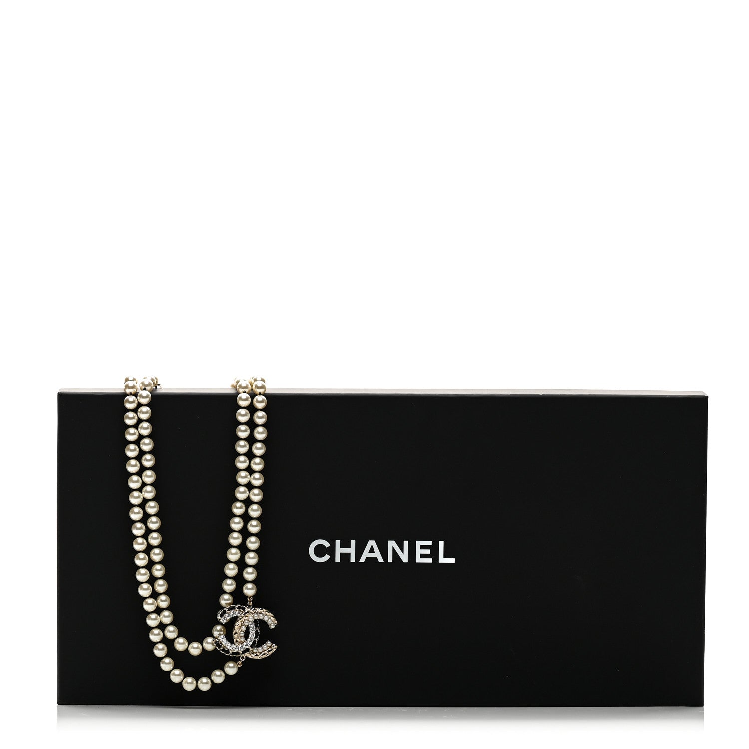 Chanel Pearl Crystal Lambskin CC Long Necklace Gold Black