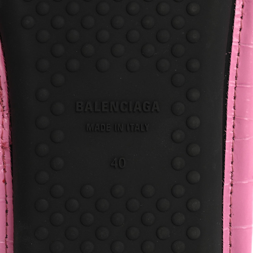 Balenciaga Calfskin Logo Crocodile Embossed Slides 40 Fuxia