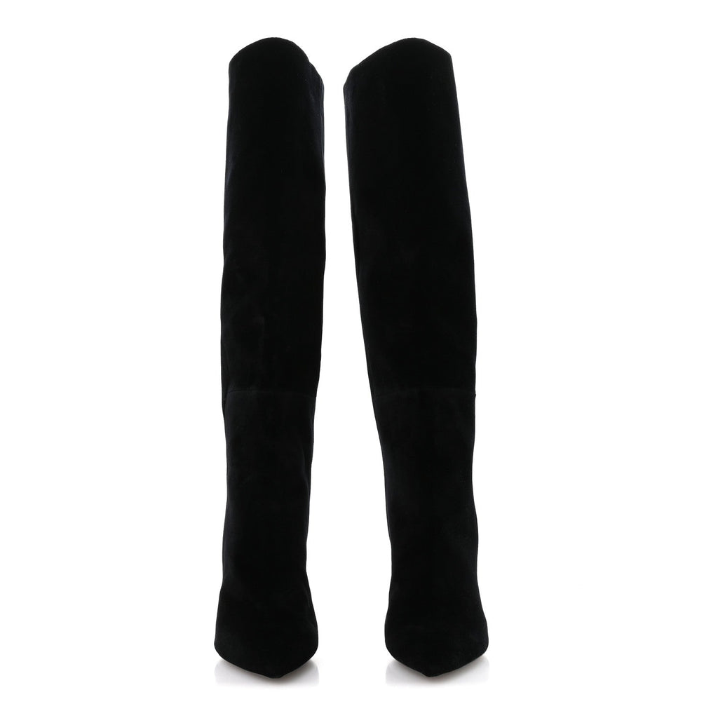 Saint Laurent Velvet Niki 105 Thigh High Boots 37.5 Black