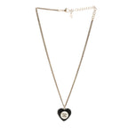 Chanel Pearl Crystal CC Heart Necklace Gold Pearly White Black