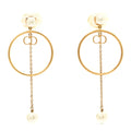 Christian Dior Pearl Tribales Dangle Chain Earrings Gold