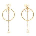 Christian Dior Pearl Tribales Dangle Chain Earrings Gold