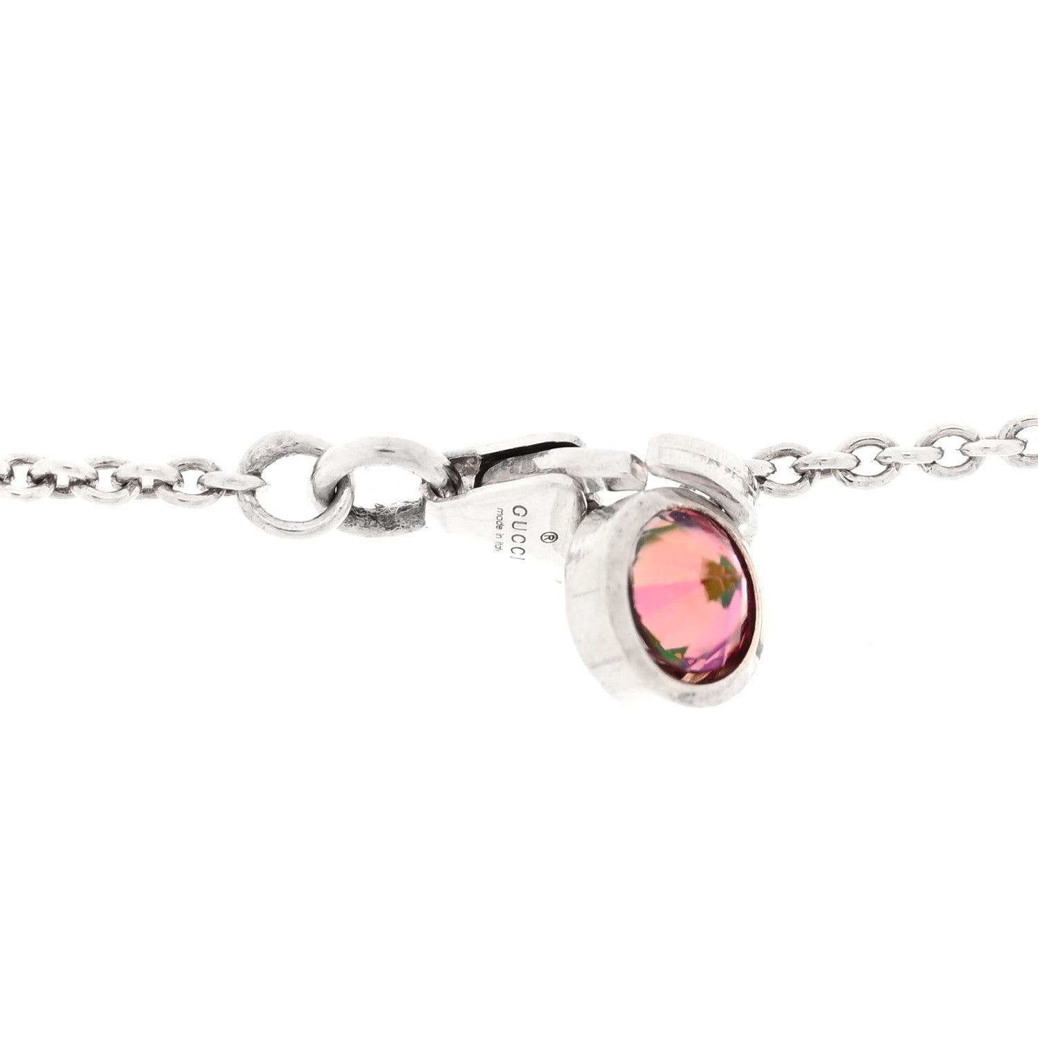 Gucci Sterling Silver Cubic Zirconia Blind For Love Pendant Necklace Pink Blue