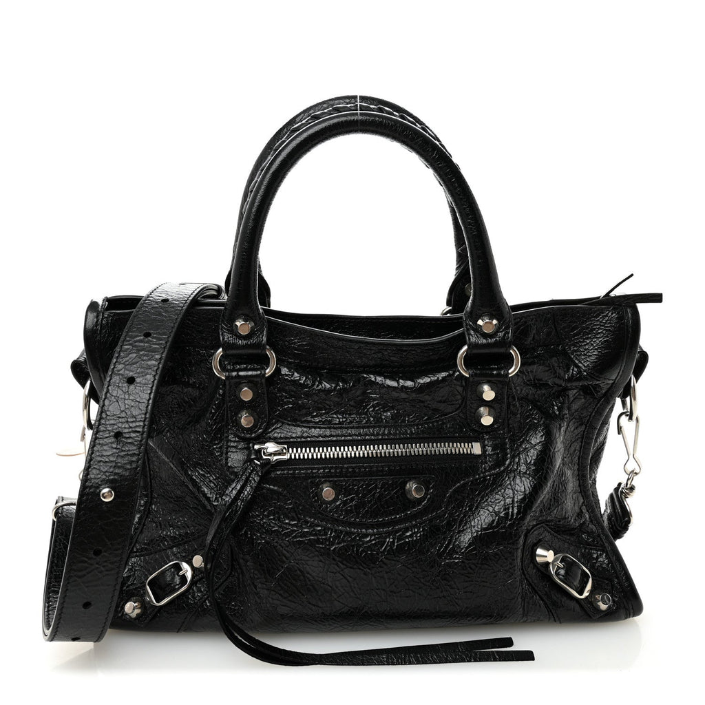 Balenciaga Agneau Arena Storico Silver Hardware Small Le City Black