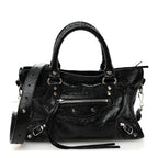 Balenciaga Agneau Arena Storico Silver Hardware Small Le City Black
