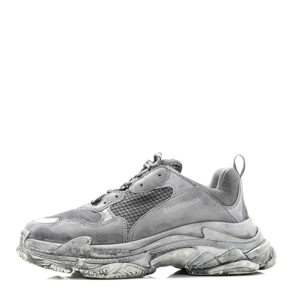 Balenciaga Fabric Mesh Dyed Mens Triple S Sneakers 45 Grey