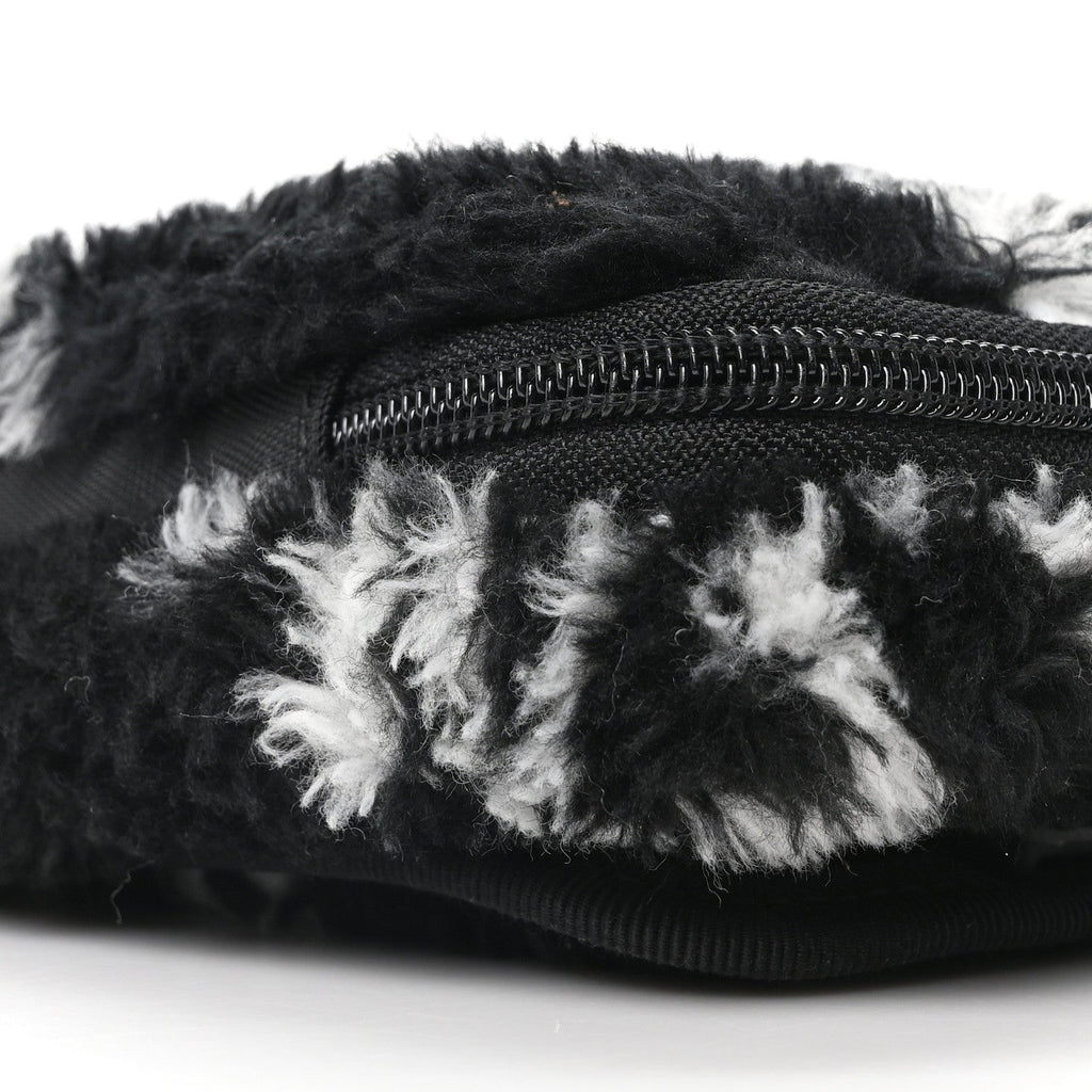 Balenciaga Faux Fur Diagonal Logo Explorer Crossbody Pouch  Black White