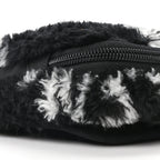 Balenciaga Faux Fur Diagonal Logo Explorer Crossbody Pouch  Black White