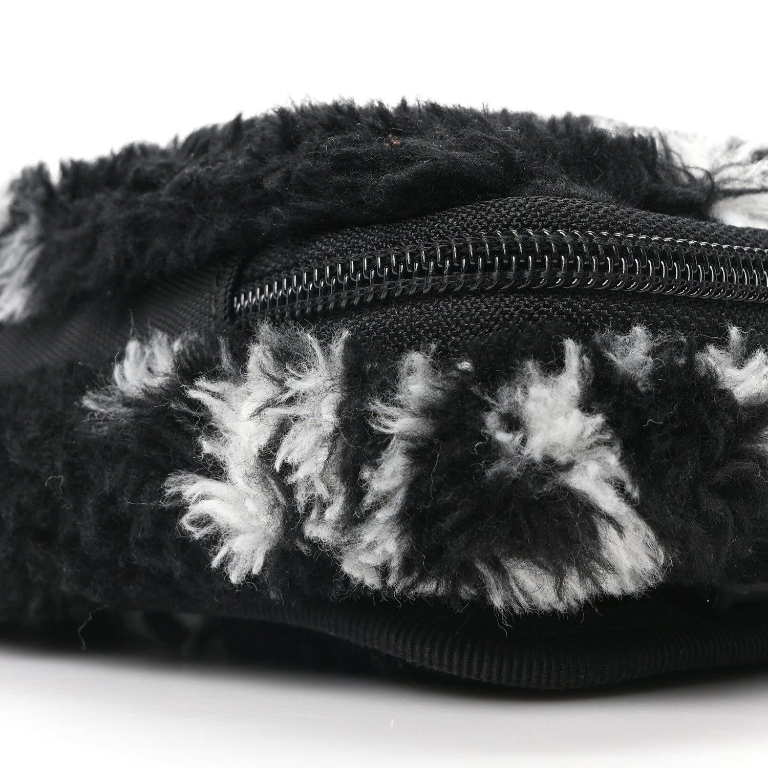 Balenciaga Faux Fur Diagonal Logo Explorer Crossbody Pouch  Black White