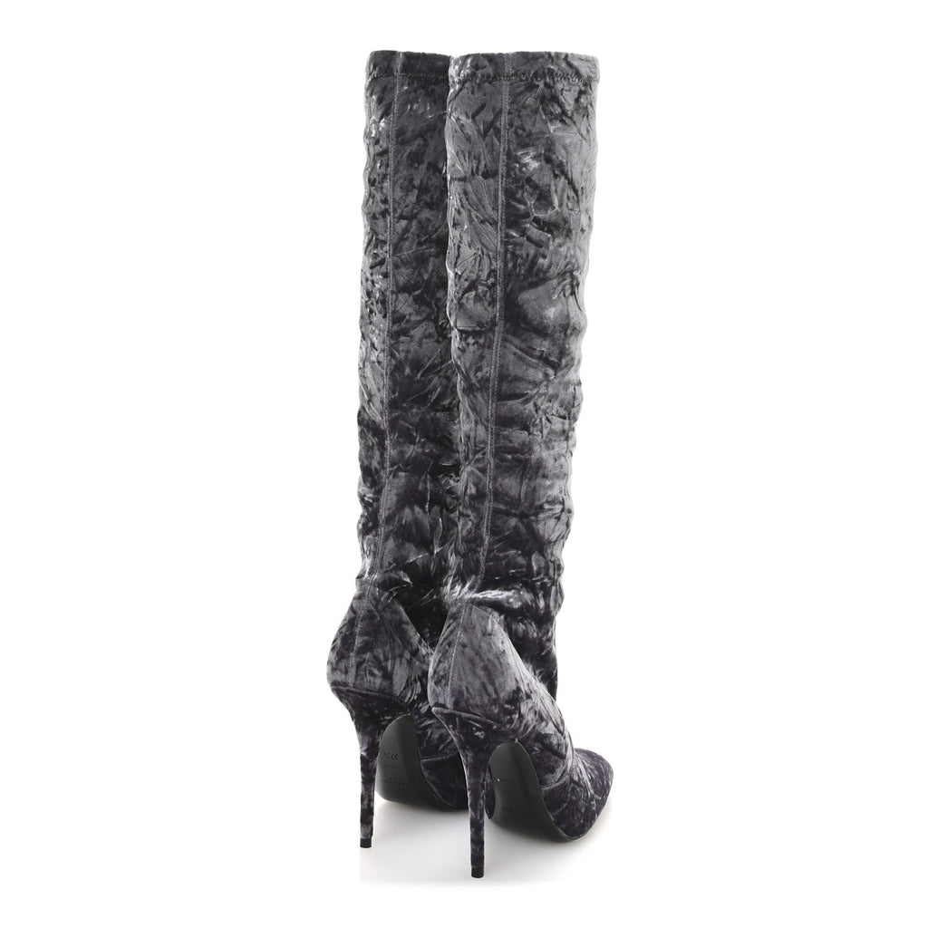 Saint Laurent Velvet Ella Knee High Boots 37.5 Cool Grey