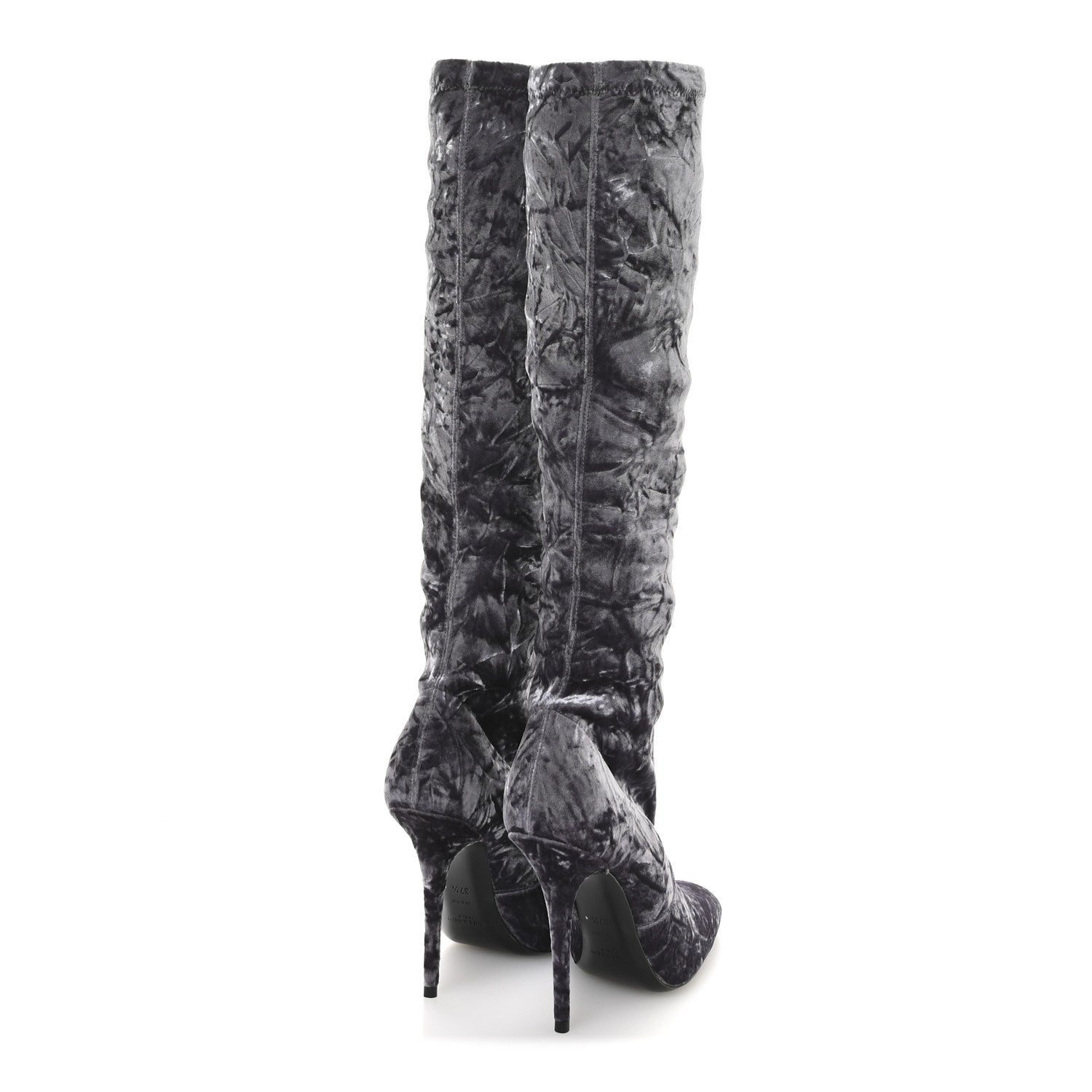 Saint Laurent Velvet Ella Knee High Boots 37.5 Cool Grey