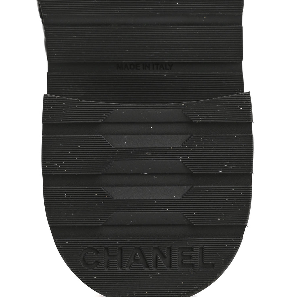 Chanel Shiny Goatskin Calfskin Quilted Lace Up Combat Boots 36.5 Black