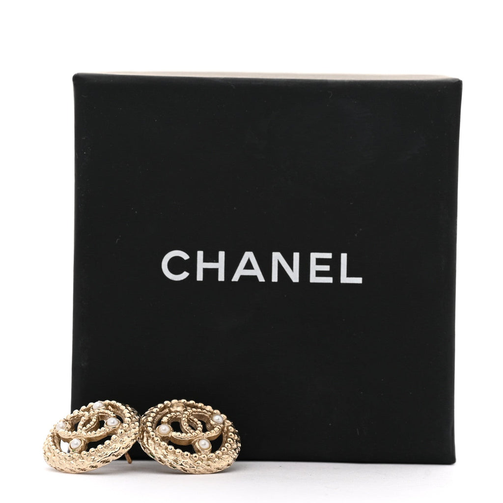 Chanel Pearl CC Round Rope Earrings Gold