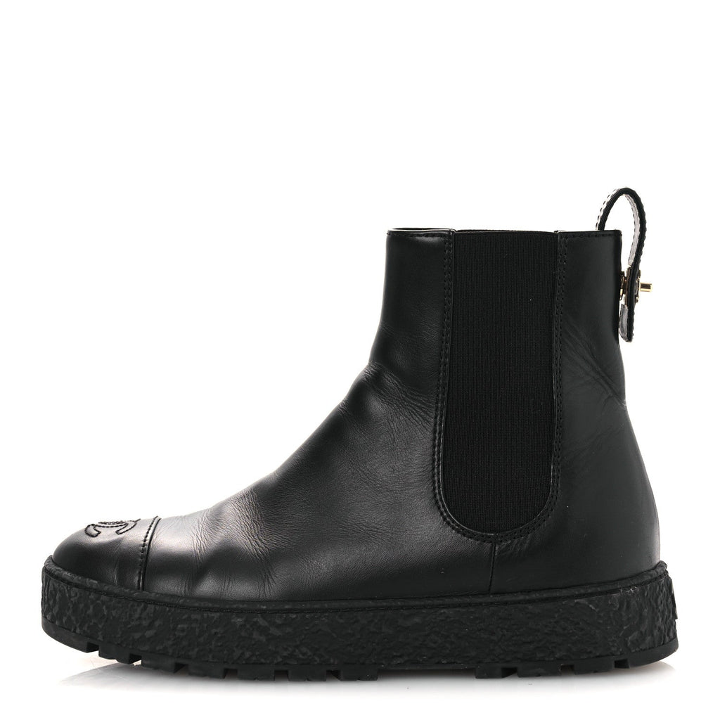 Chanel Calfskin Cap Toe CC Ankle Boots 38 Black
