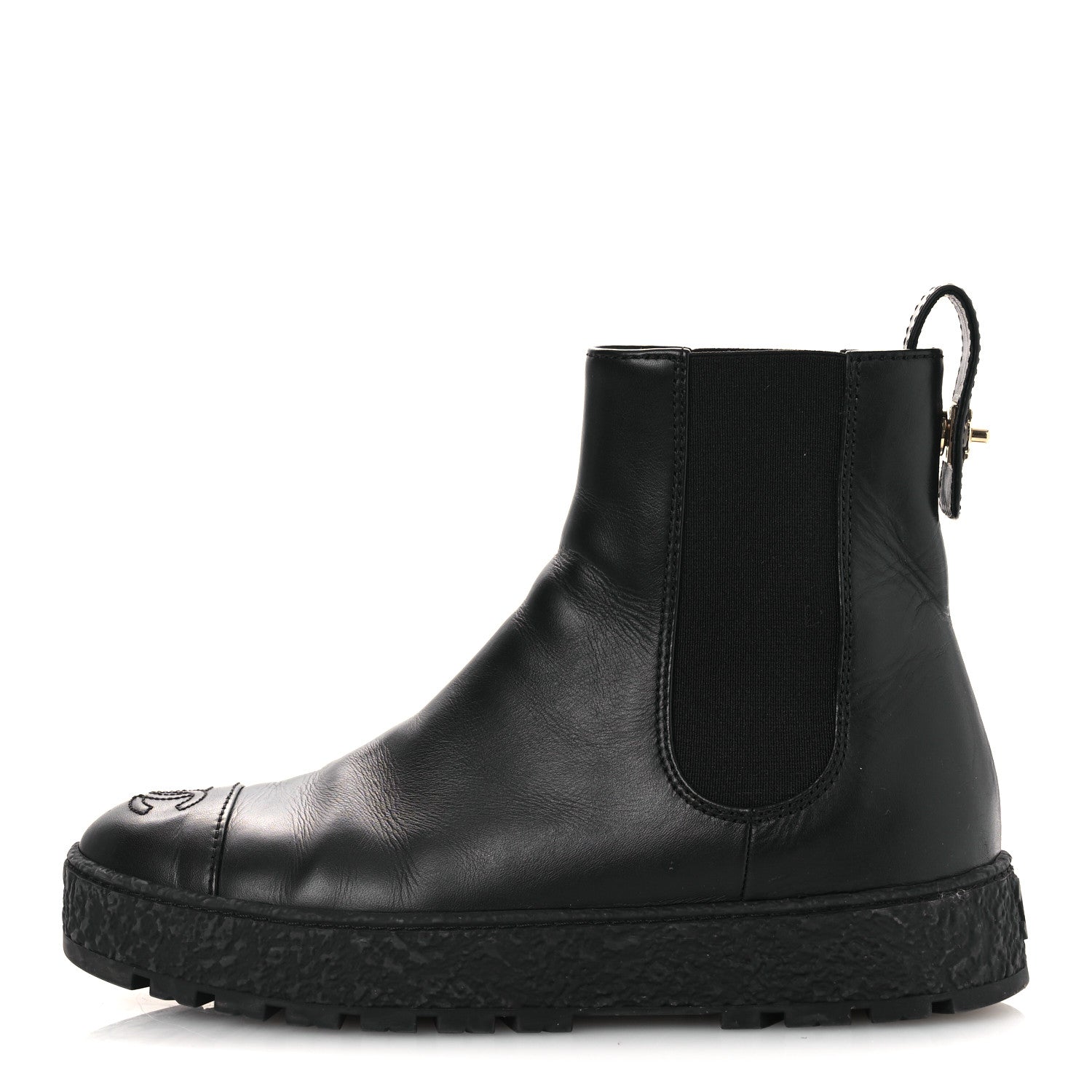 Chanel Calfskin Cap Toe CC Ankle Boots 38 Black