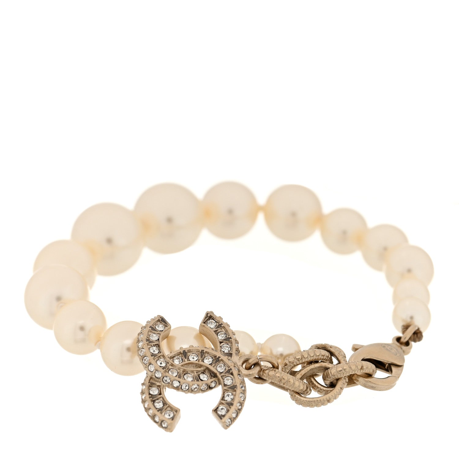 Chanel Graduated Pearl Crystal CC Bracelet Gold