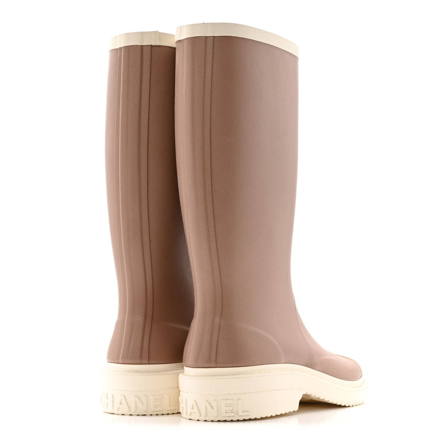 Chanel Caoutchouk CC High Boots 38 Beige White