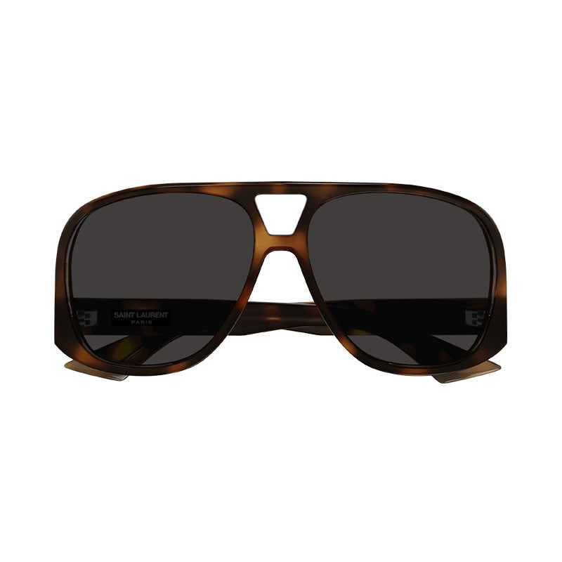 Saint Laurent Sunglasses Aviator Full Rim, Shiny Medium Havana Frame and Black Lens SL652/F002