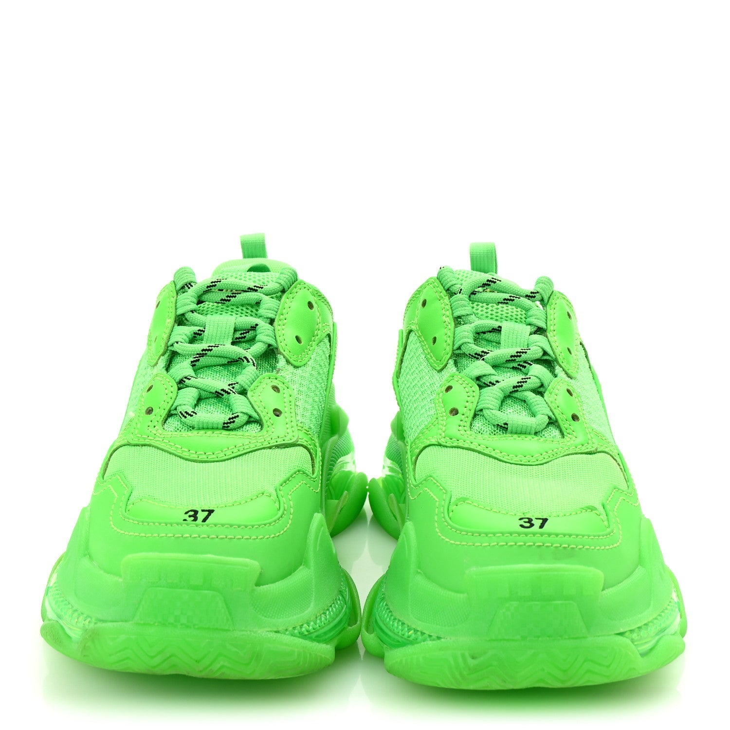 Balenciaga Fabric Mesh Clear Sole Womens Triple S Sneakers 37 Fluo Green