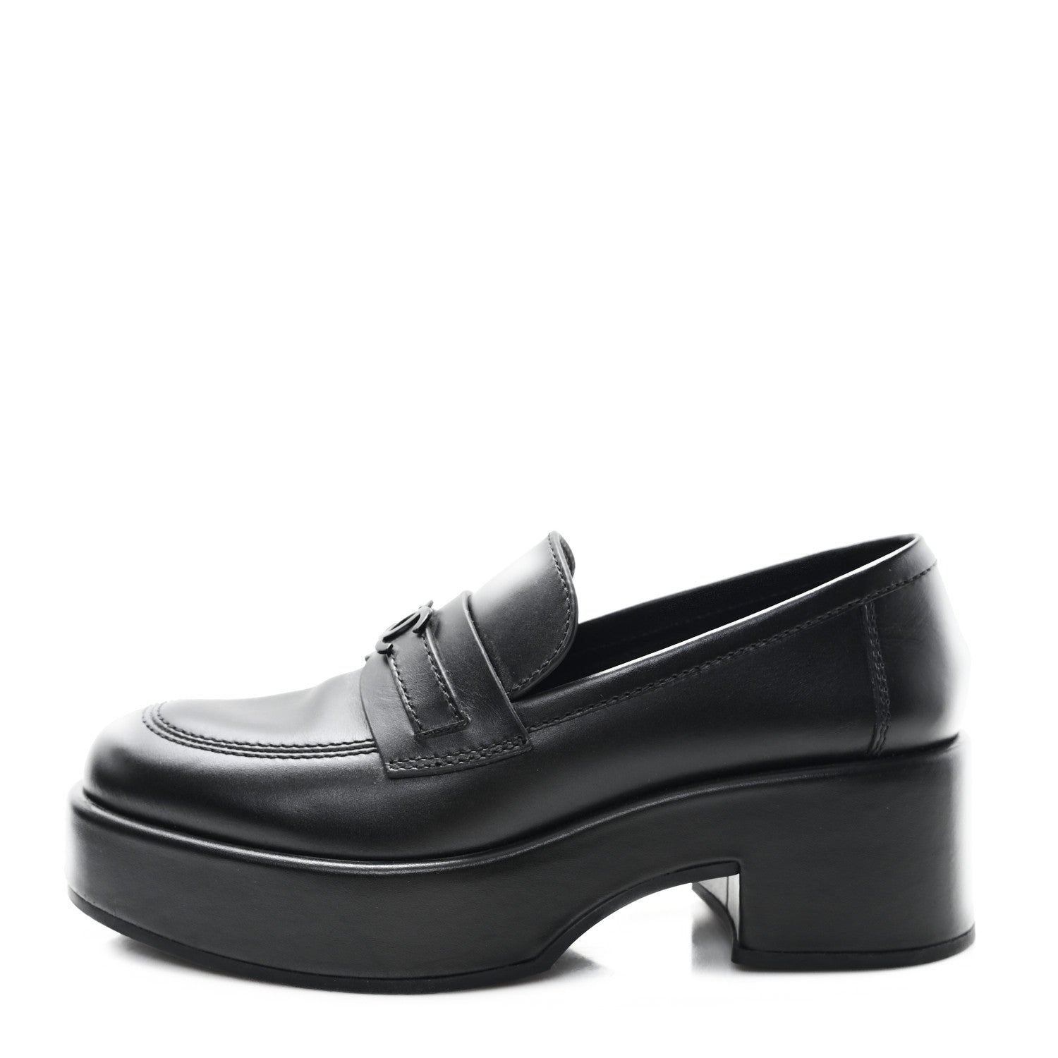 Chanel Calfskin CC Platform Loafers 38 Black