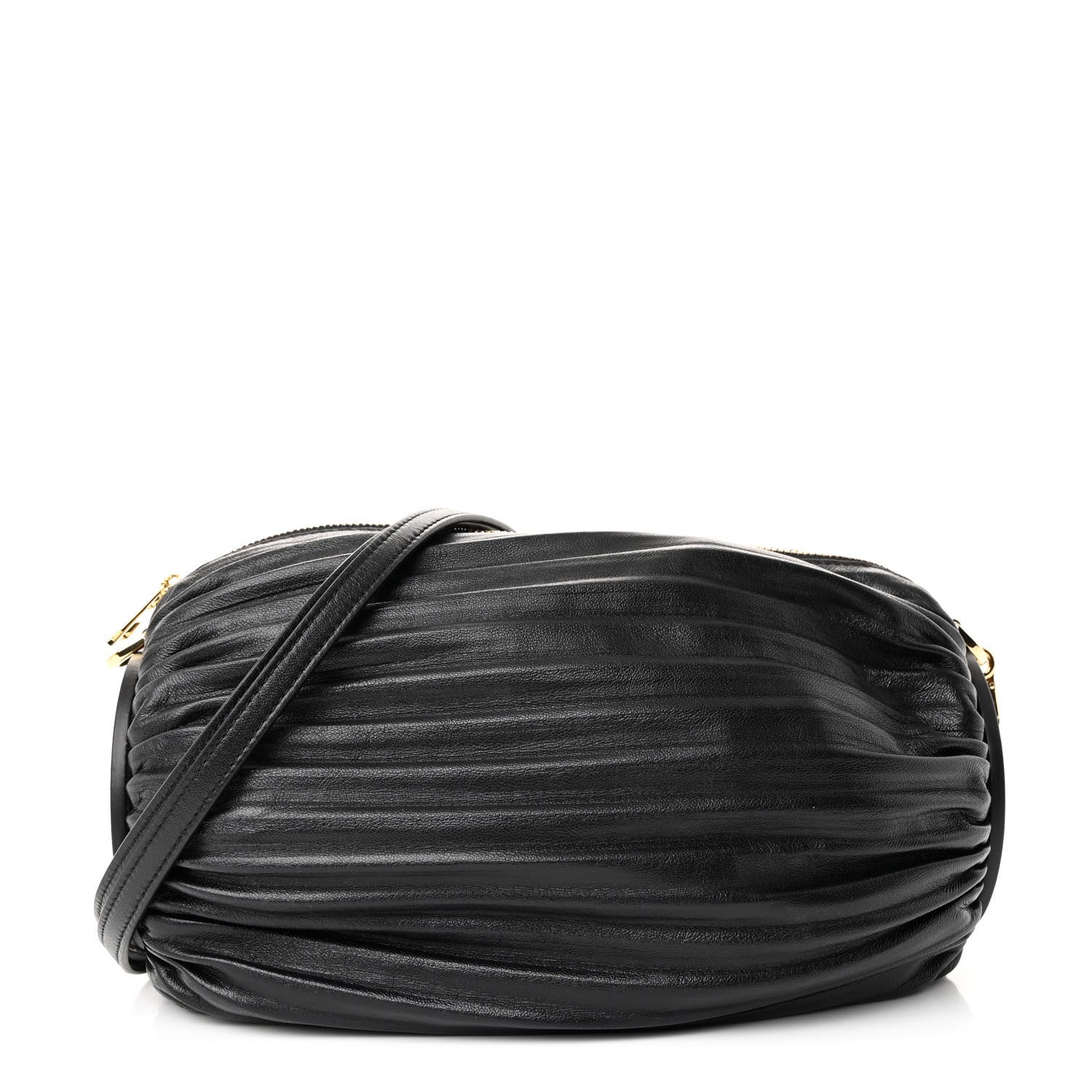 Loewe Lambskin Pleated Bracelet Pouch Shoulder Bag Black