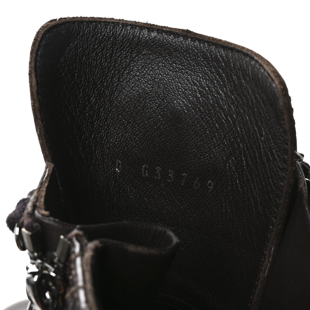 Chanel Shiny Calfskin Quilted CC Lace Up Combat Boots 37.5 Dark Burgundy