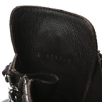 Chanel Shiny Calfskin Quilted CC Lace Up Combat Boots 37.5 Dark Burgundy