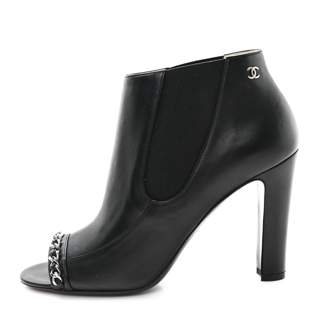 Chanel Lambskin Chain Ankle Boots 38 Black