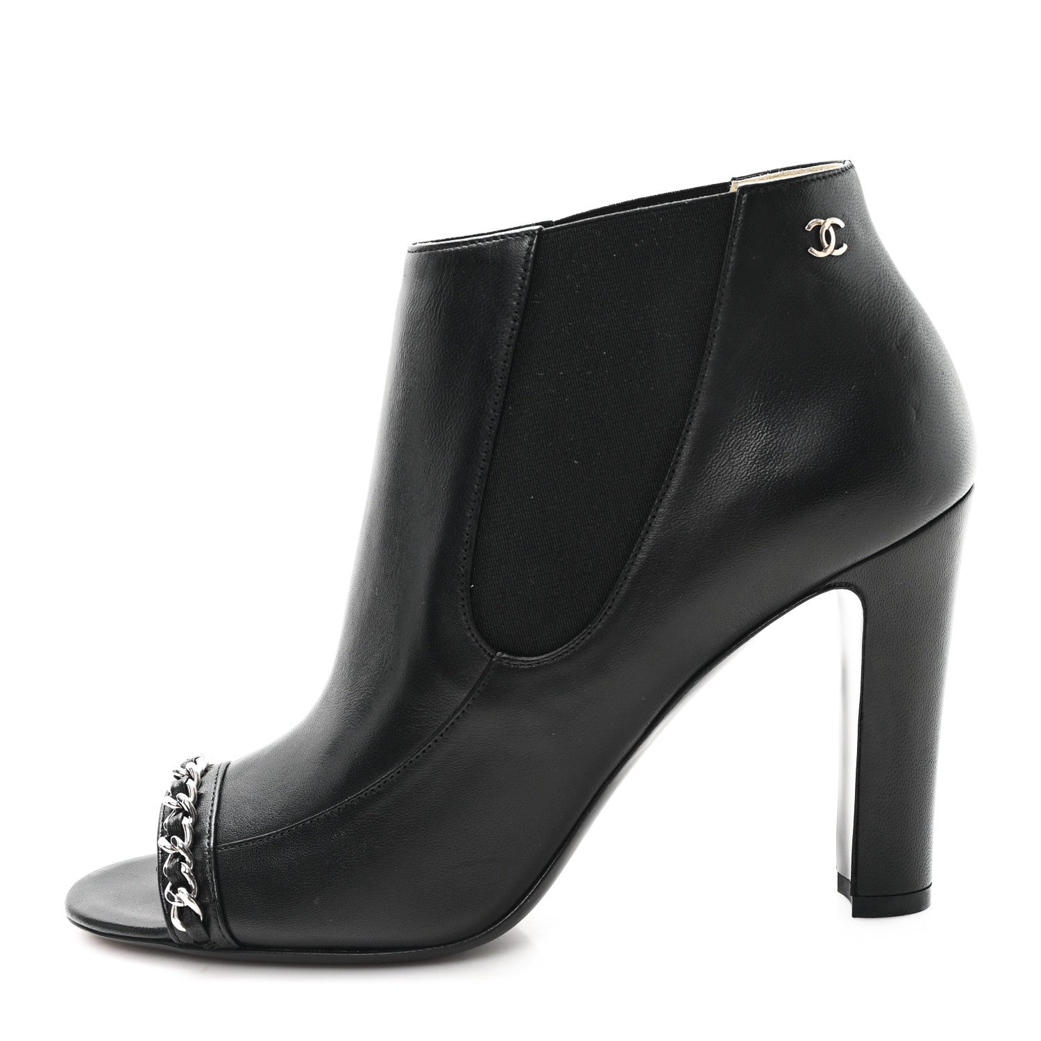 Chanel Lambskin Chain Ankle Boots 38 Black