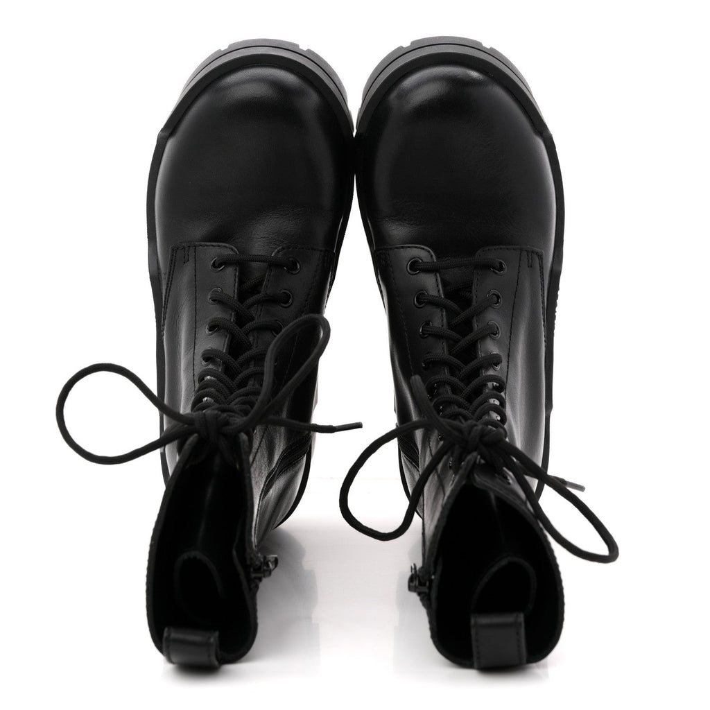 Balenciaga Calfskin Womens Bulldozer Lace Up Boots 37 Black