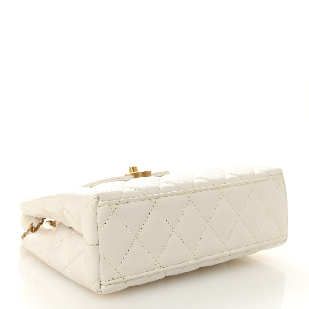 Chanel Shiny Aged Calfskin Quilted Nano Kelly Shopper White