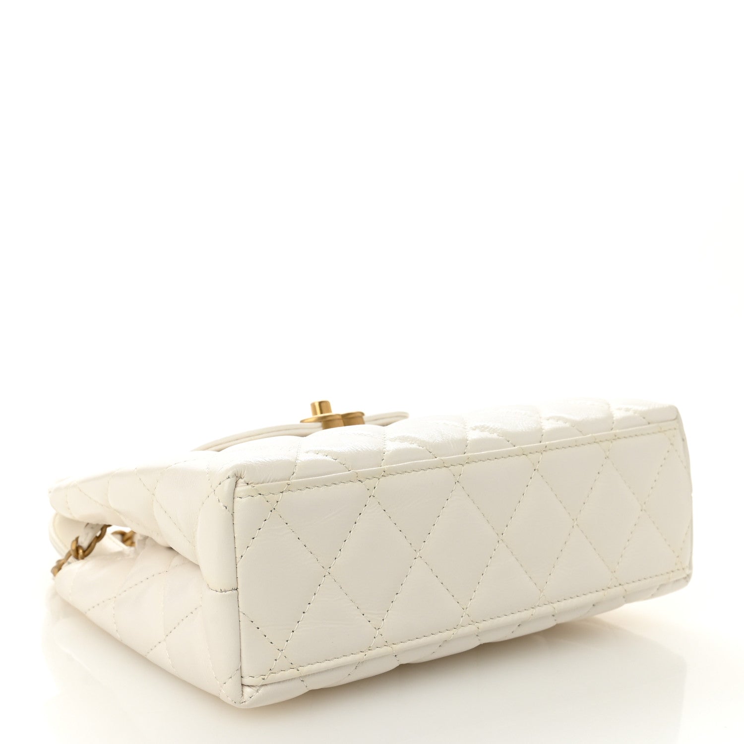 Chanel Shiny Aged Calfskin Quilted Nano Kelly Shopper White