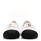 Chanel Calfskin Grosgrain Cap Toe CC Moccasin Loafers 40 White Black