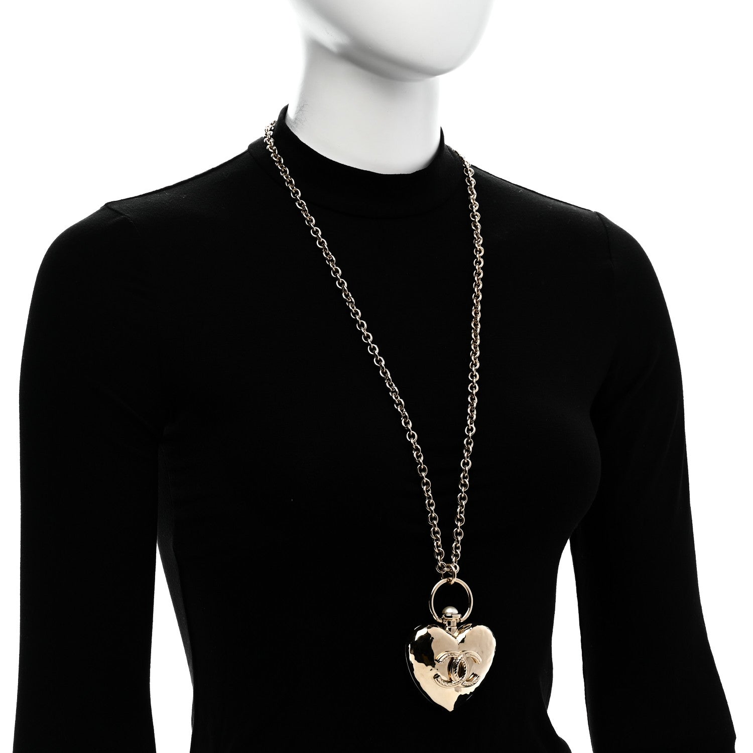 Chanel Metal CC Heart Locket Necklace Gold