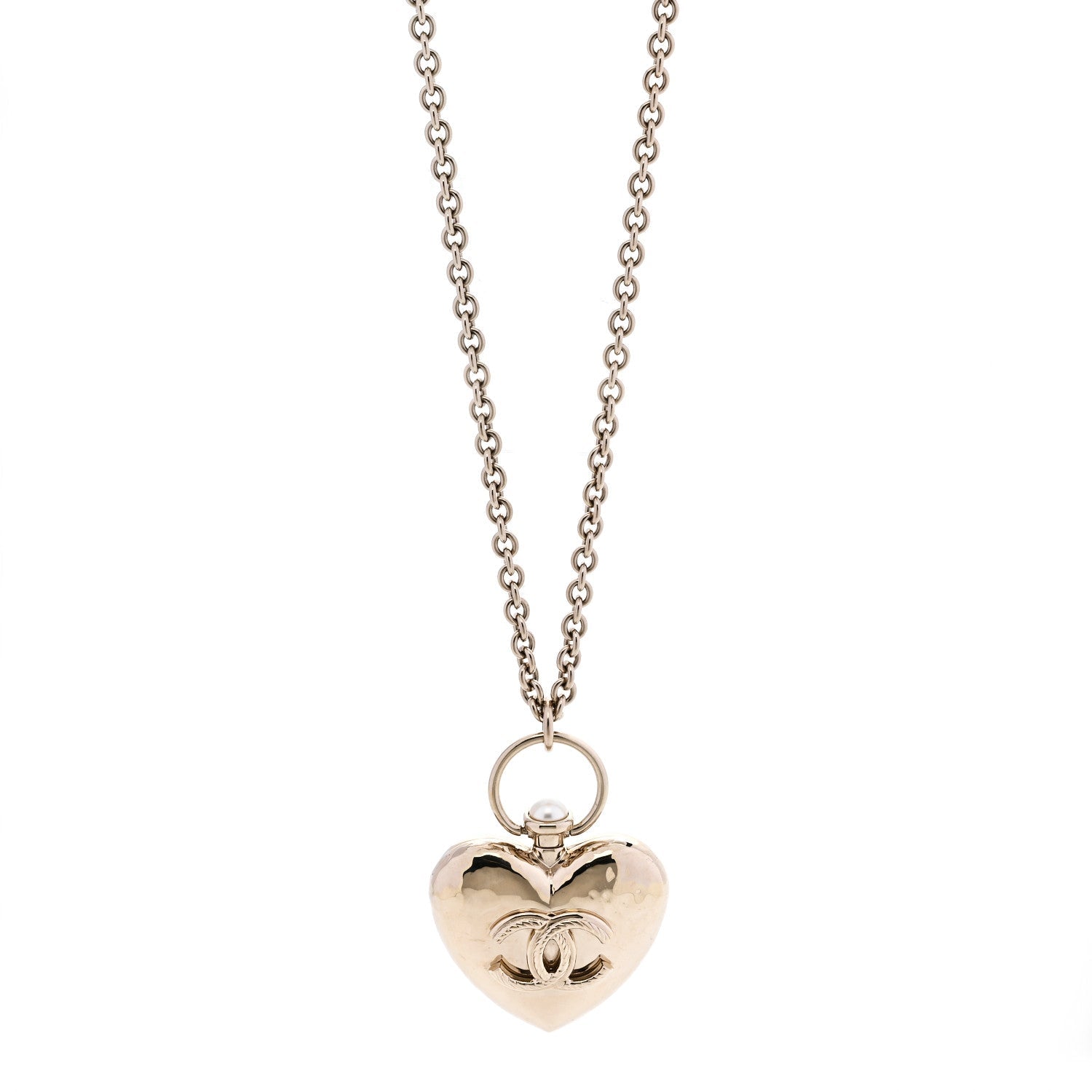 Chanel Metal CC Heart Locket Necklace Gold